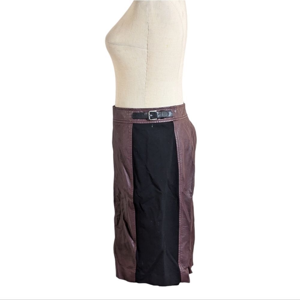 Ann Taylor Burgundy and Black Faux Leather Pencil Skirt - Picture 4 of 6